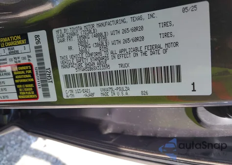 2025 Toyota Tundra Limited 4Wd from USA, damaged, VIN 5TFWA5DB6SX313595